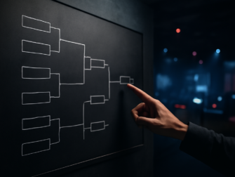 Papan jadwal turnamen esports dengan bagan bracket dan slot pertandingan