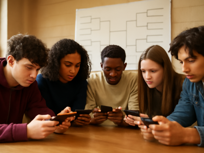 Peserta turnamen game mobile komunitas sedang bertanding dengan ponsel